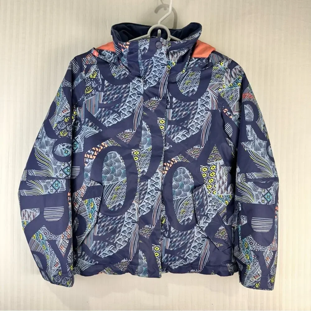 Roxy Jetty Girl Navy Blues & Coral Ski Snow Jacket Size 10/Medium 10K Waterproof